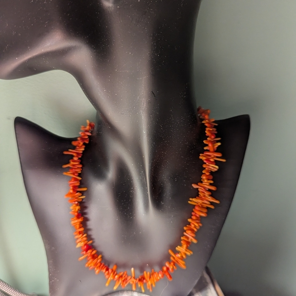 Coral Shell Necklace Vibrant Orange Beaded 8" Nature Beachy Ocean Resort wear